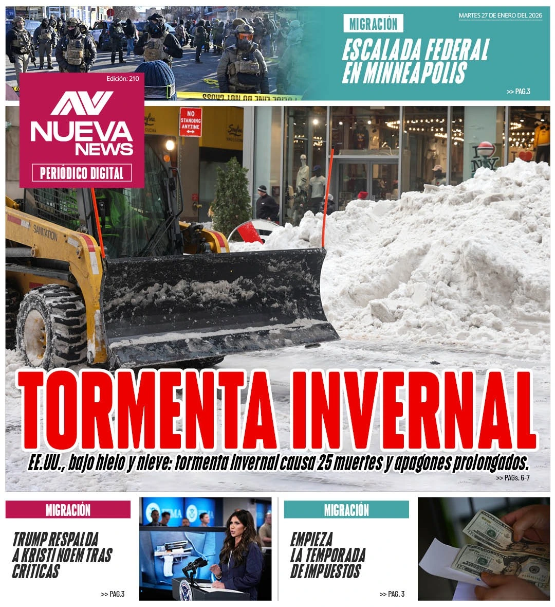 EN PORTADA: TORMENTA INVERNAL EE.UU., bajo hielo y nieve: tormenta invernal causa 25 muertes y apagones prolongados